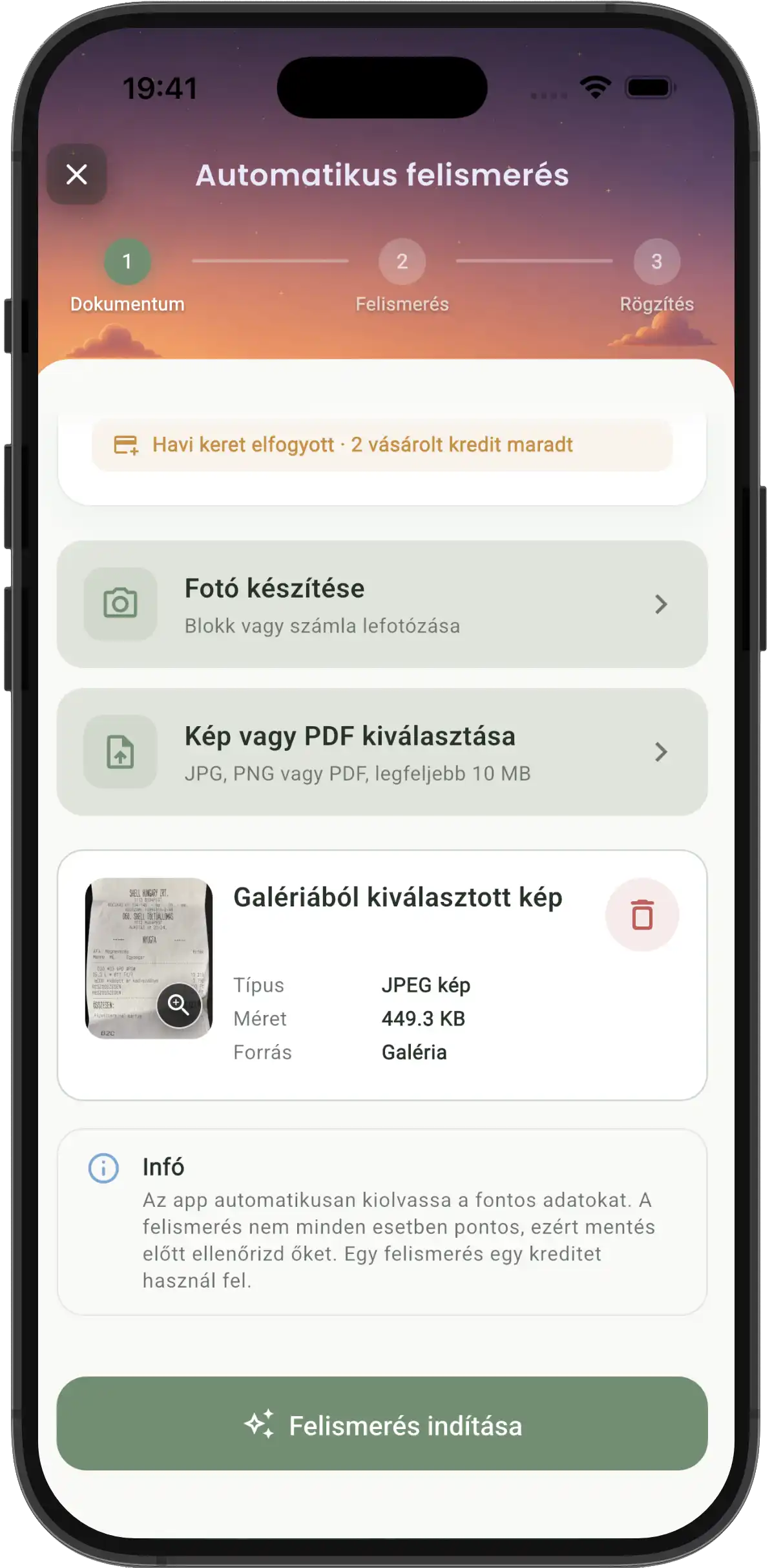Dokumentumfelismerés a SajátKassza alkalmazásban