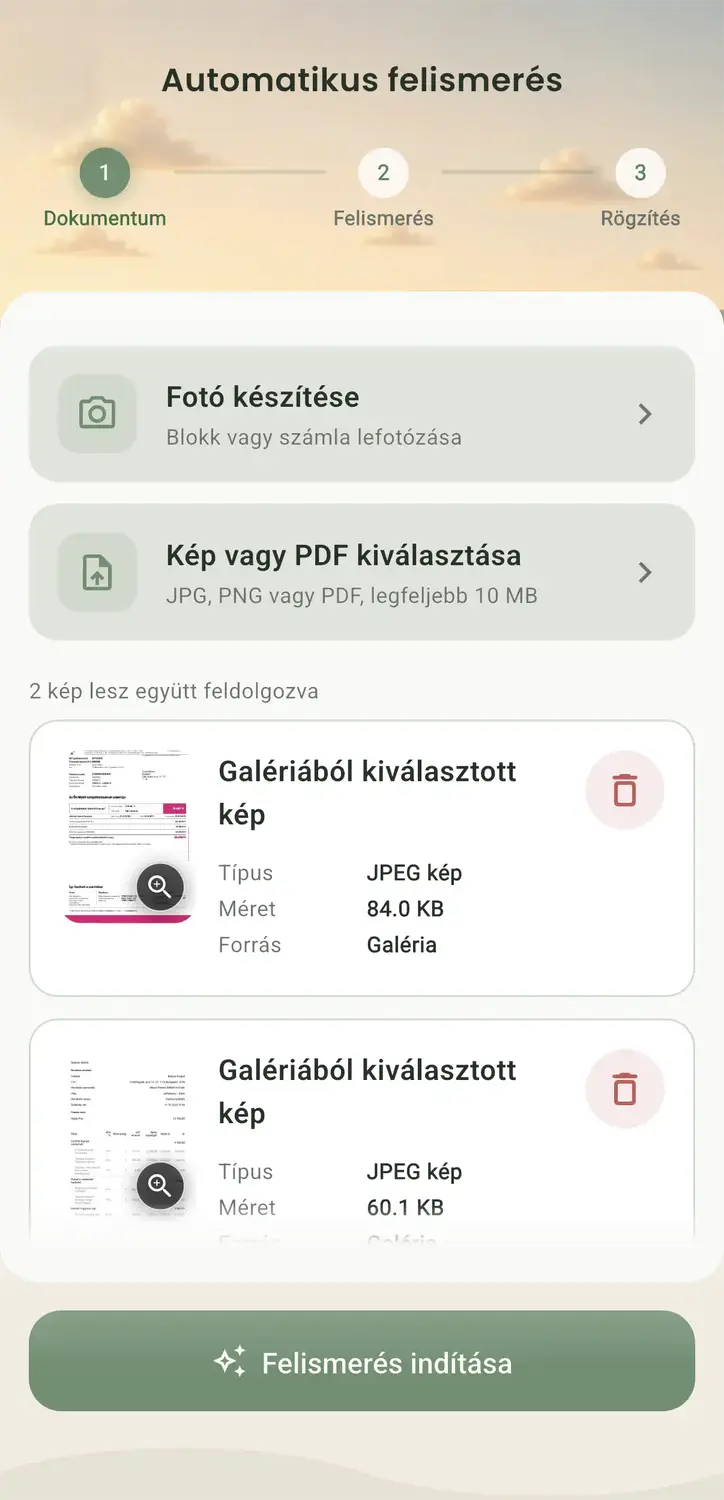 Dokumentumfelismerés a SajátKassza alkalmazásban