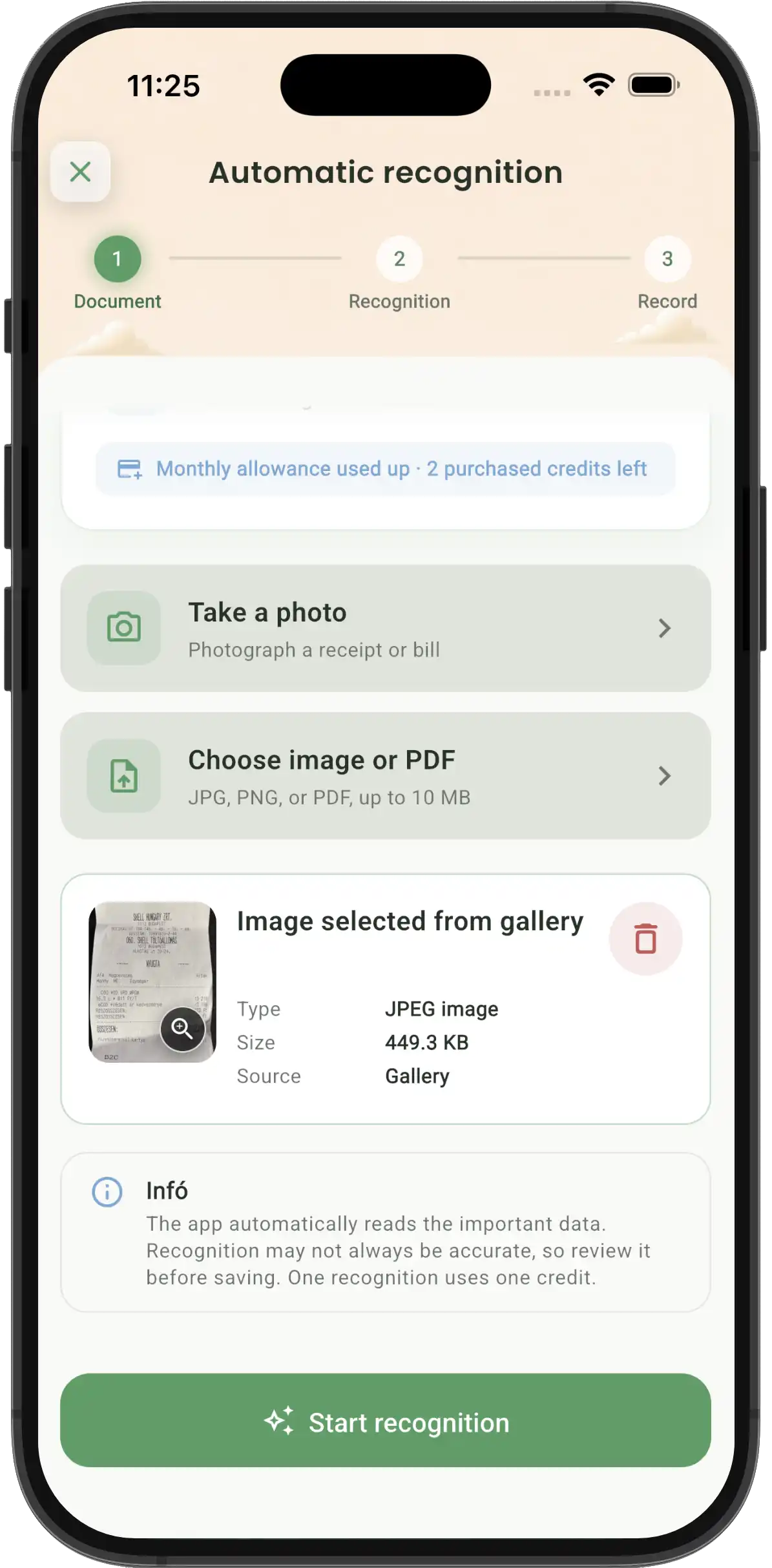 Document recognition in the SajátKassza app