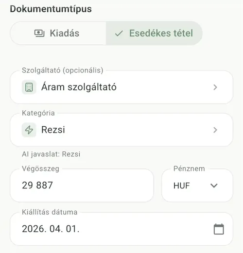 Felismerési eredmény a SajátKassza alkalmazásban