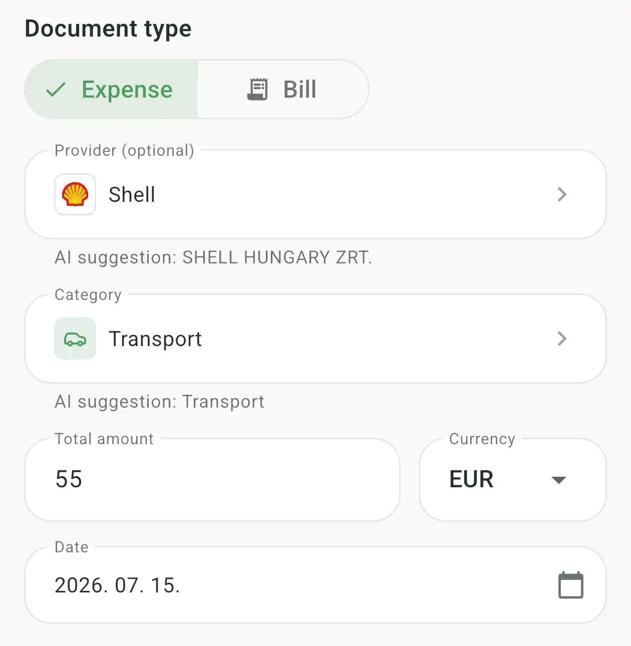 Recognition result in the SajátKassza app